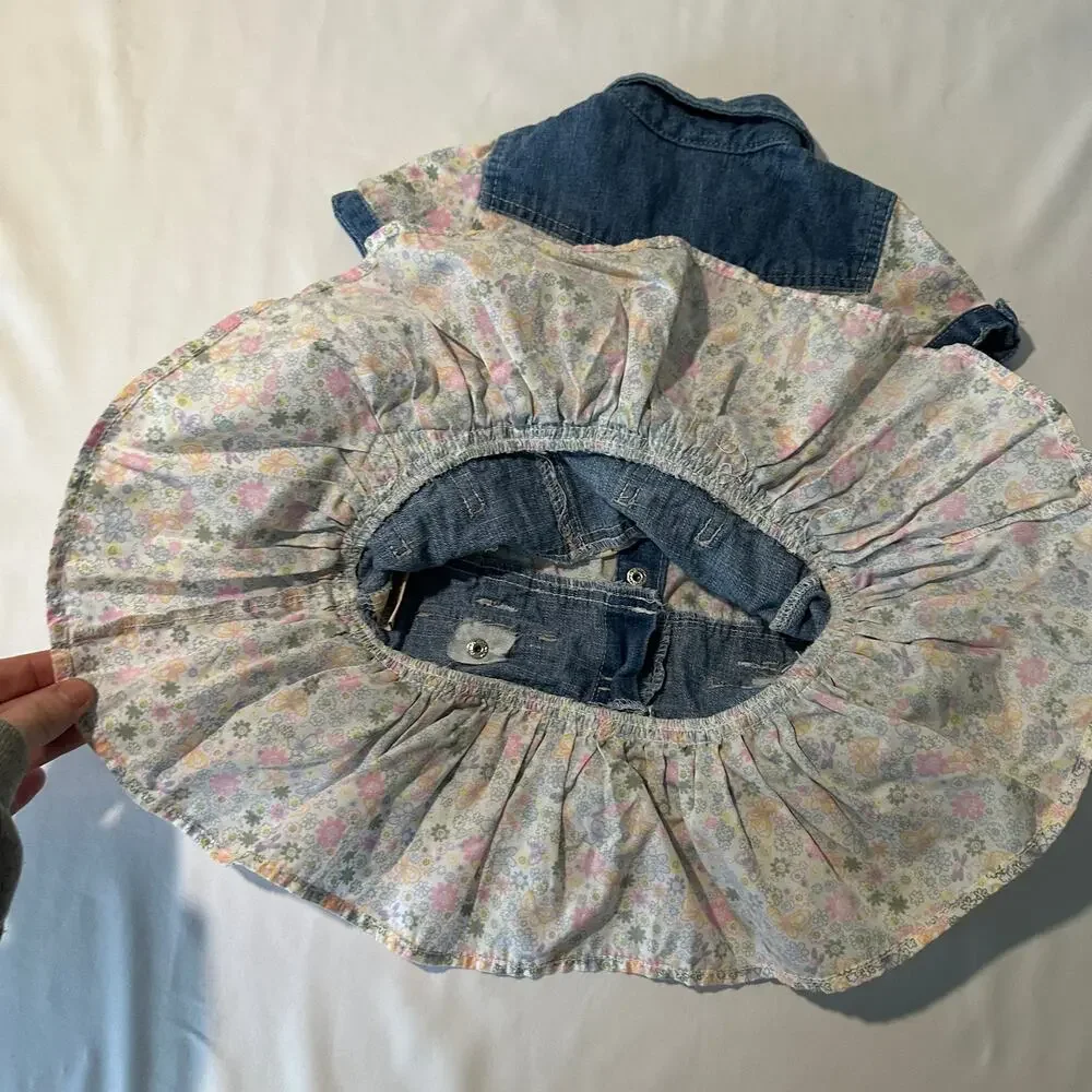 Vintage 90s Faded Glory Floral Denim Patchwork Cowgirl Jean Dress Sz 24 mo